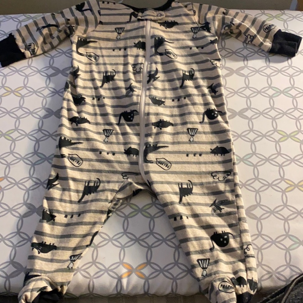 Tan & Black Footie Onesie. Size 0-3 Months